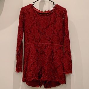 Loveriche Long-sleeve Maroon Lace Romper